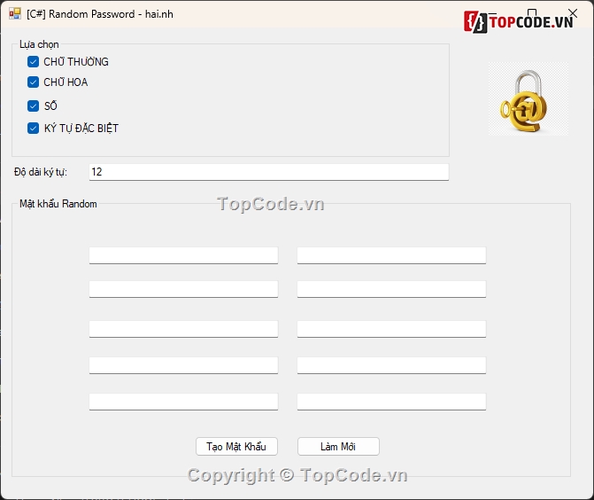 [Sharecode] Tools tạo mật khẩu ngẫu nhiên hàng loạ,Tools tạo pass hàng loạt,Tools tạo mật khẩu ngẫu nhiên